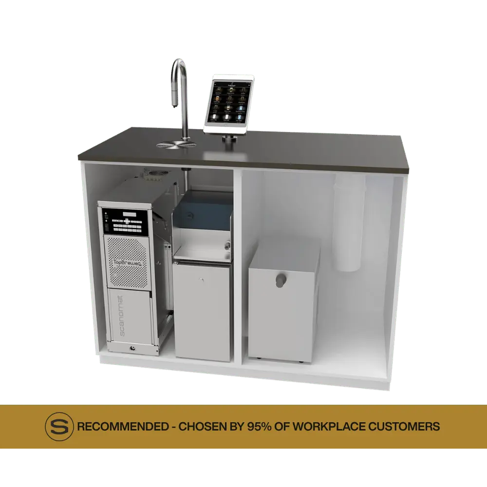 TopBrewer TP1 under counter office coffee machine showing full under counter set up for installation